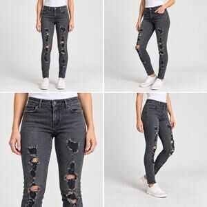 Levis 711 Skinny Jeans Womens 30 Charcoal Gray Distressed Ripped Denim